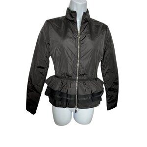 Moncler Women’s Nylon Down Ruffle Jacket Black Size 00 zip front